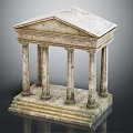 Classical European Architectural Model With Columns Steps And Triangular Roof