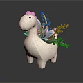 Decorative White Dinosaur Shaped Planter With Succulents And Green Leaves