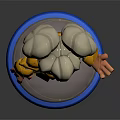3D Game Character With Grey Bun Hairstyle Green Eyes Golden Brown Armor On Blue Base