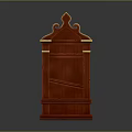 Red Wooden Decorative Shelf with Gold Accents Layered Structure and Ornate Carved Top