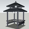Traditional Landscape Pavilion With Black Roof Multi Layered Structure And Stone Platform