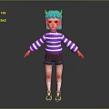 Game and Movie Character Featuring Teal Hair Horns Striped Sweater Brown Shorts Red Hands