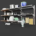 Stainless Steel Kitchenware Storage Rack With Plates Cups Pans And Cutting Boards 3d model