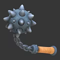 Spiked Mace With Chain And Orange Handle For Collection Or 3d model