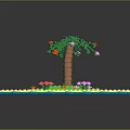 Building Blocks Scene With Palm Tree Colorful Flowers And Blue Yellow Green Tiles