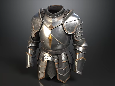 High Quality Polished Medieval Steel Knight Plate Armor With Exquisite Craftsmanship And Golden Accents 3d model