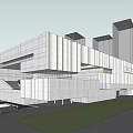Modern White Museum Building With Cantilevered Glass Structure Lawn And Trees