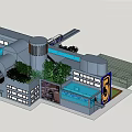 Modern Office Building With White Exterior Numerous Windows Cylindrical Top And Front Greenery