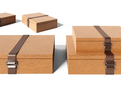 Decorative Ornament Set For Home Decor With Brown Boxes Leather Straps And Metal Buckles 3d model