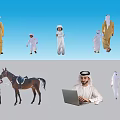 Group of People in Traditional Arab Attire Including Adults Children with Horse and Laptop User