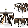 Modern Dining Table Set With Wooden Top Metal Legs And Brown Chairs
