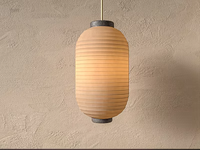 Hanging Paper Lantern With Cylindrical Striped Design On Textured Wall 3d model