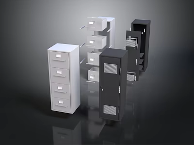 Modern Filing Cabinets With Multiple Drawers And Door Storage In White And Black 3d model