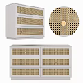 Modern White Console Side Cabinet with Rattan Drawer Panels and Gold Handles