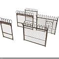 Multiple Metal Mesh Fence Panels With Spiked Tops For Scene Construction