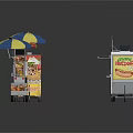 Colorful Mobile Food Carts With Striped Umbrellas Hot Dog Pizza Stalls Design