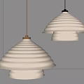 Two White Ribbed Pendant Lights Lit In Contemporary Gray Room Interior