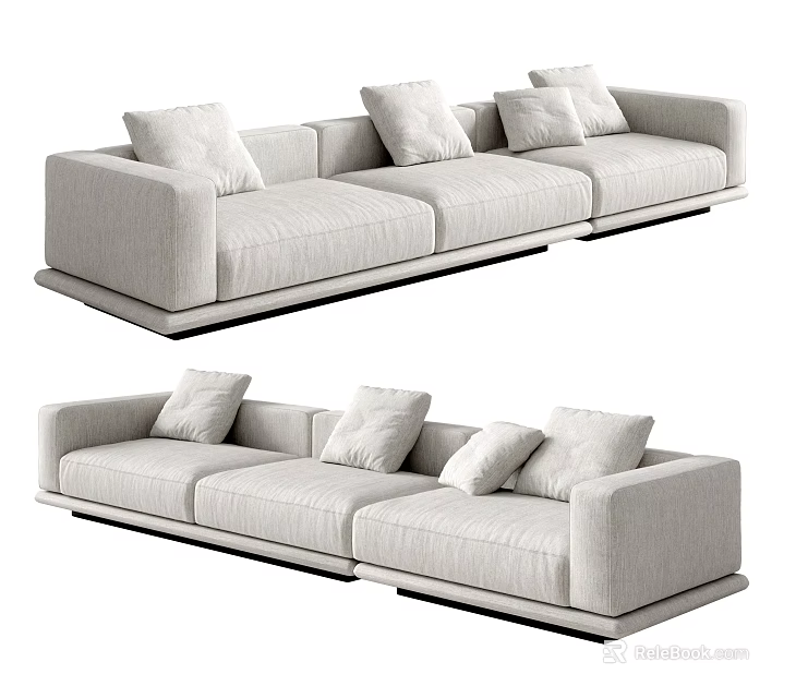 Modern Light Colored Sectional Sofa With Soft Fabric Cushions And Black Base 3d model
