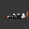 Wooden Sushi Boat Serving Platter with Colorful Sushi Rolls and Decorative Design