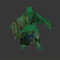 Wolf Headed Man In Traditional Robe With Colorful Sash Clawed Hands And Arm Tassels