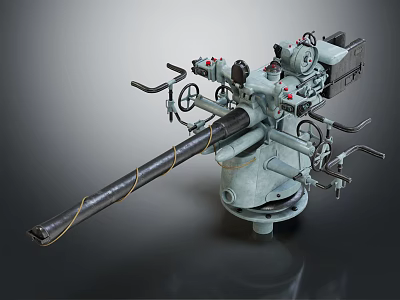 Vintage Military Weapon Old Machine Gun With Long Metal Barrel And Stand Structure 3d model