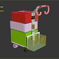 Commercial Handcart Equipment With Stacked Red White Green Blocks Blue Mesh Basket And Black Wheels