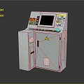 Industrial Control Panel With Stainless Steel Cabinet Display Screen Control Buttons And Warning Sign