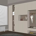 Elegant Modern White Shoe Cabinet With Clothes Hanging Area Storage Shelves And Small Stool