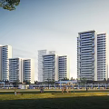 Modern High Rise Residential Buildings With Lawn And Children's Playground For Residents