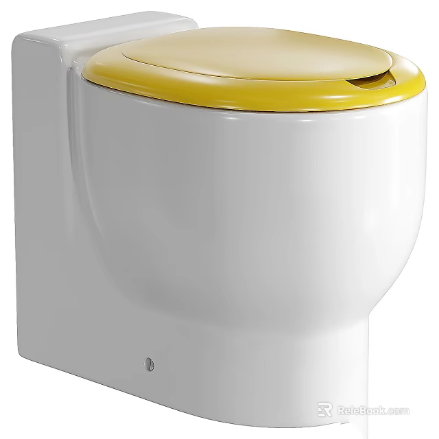 Modern White Toilet With Yellow Lid Ceramic Design For Bathroom Interior 3d model 