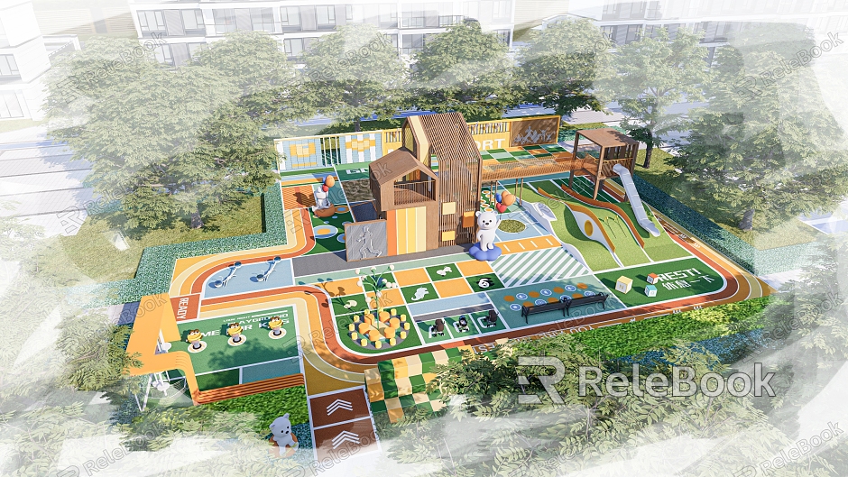 Modern children's play area children's area children's playground big bear sketch large area residential area exhibition area model