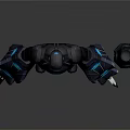 Armored Robot Character With Blue Glowing Accents And Swords Near Creature
