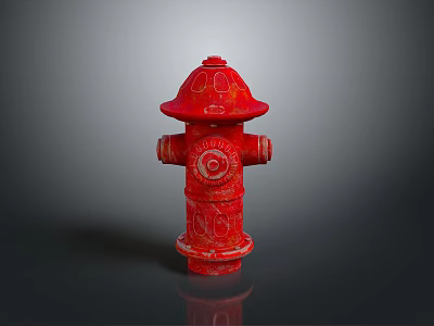 Red Decorative Fire Hydrant In Studio Display With Reflective Base 3d model