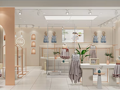 Modern Clothing Store Interior With Fashion Displays Hanging Clothes And Plants 3d model