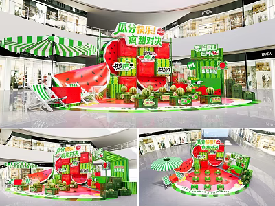 Watermelon Themed Interactive Zone in Mall with Cool Decor and Sweet Elements 3d model