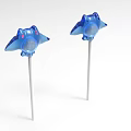 Two Blue Manta Ray Shaped Shiny Lollipops On White Sticks