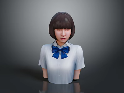 Animated Game Movie Character With Short Hair White Shirt And Blue Bow Tie 3d model