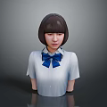Animated Game Movie Character With Short Hair White Shirt And Blue Bow Tie