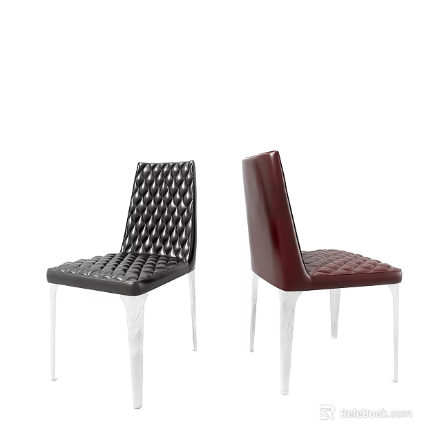 Black And Maroon Leather Dining Chairs With Tufted Diamond Pattern And White Legs 3d model 