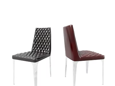 Black And Maroon Leather Dining Chairs With Tufted Diamond Pattern And White Legs 3d model
