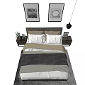Modern Double Bed with Bedside Table Decorative Paintings Pendant Light and Rug 3d model