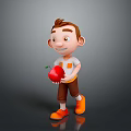 Happy Cartoon Boy Character Walking With Fresh Red Apple In Hand