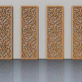 Wooden Swing Doors With Intricate Carved Patterns For Decorative Interior Design 3d model