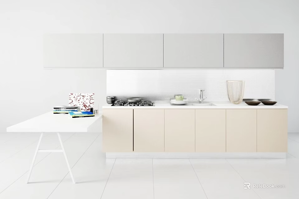 Modern Kitchen Interior Featuring White Cabinets Countertop Stove And Sink 3d model 