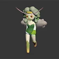 3D Model Fantasy Game Movie Character With Golden Horns Yellow Hair Green Leotard Cloud Decorations