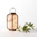 Lantern Style Table Lamp with Bamboo Leaf Pattern and Real Bamboo Branches