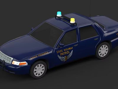 Dark Blue State Highway Patrol Police Car with Roof Lights and Patrol Markings 3d model