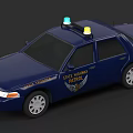 Dark Blue State Highway Patrol Police Car with Roof Lights and Patrol Markings