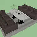 Modern Negotiation Seating Set With Brown Leather Sofas Marble Coffee Table And Gray Rug 3d model