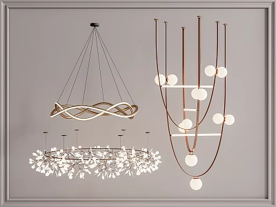 Modern Chandeliers In Various Designs Including Woven Metal Spherical Lights And Crystal Details 3d model